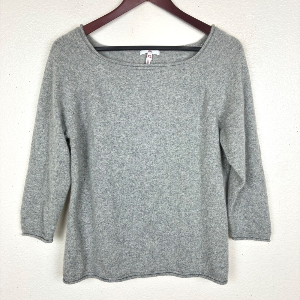 Womens Sweater Sz XL %100 Cashmere Boat Neck 3/4 Sleeve Minimalist Quiet Luxury